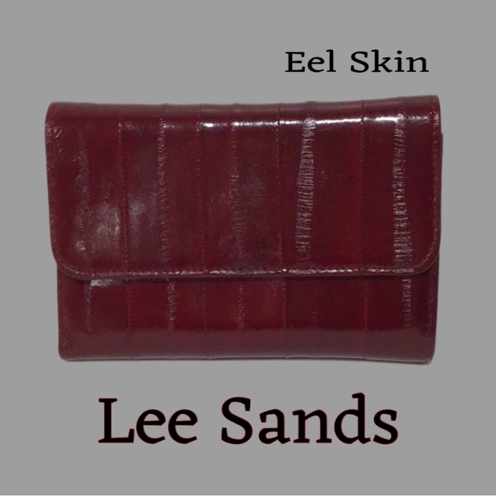 NWOT LEE SANDS Eel Skin Clutch Wallet, Front Flap, Maroon